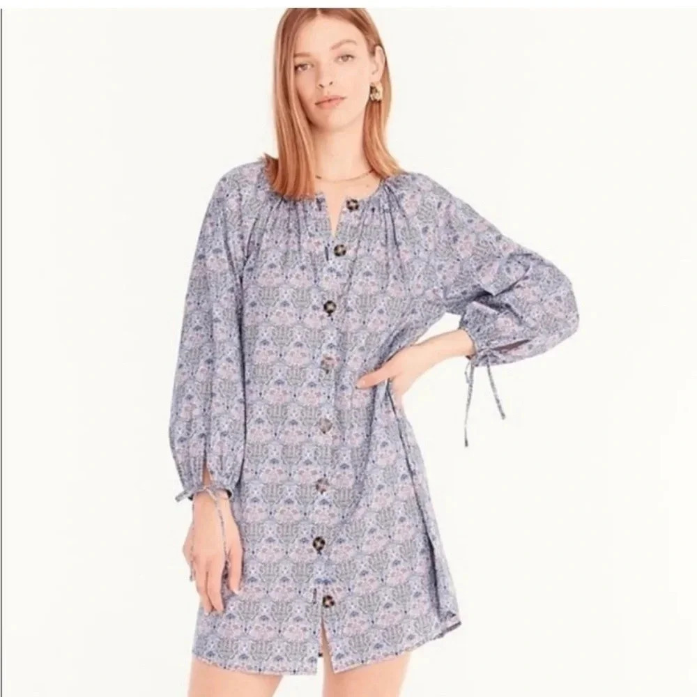 J Crew Liberty House Tie Sleeve Button Front Nouveau Fabric Dress XXS. Like new!